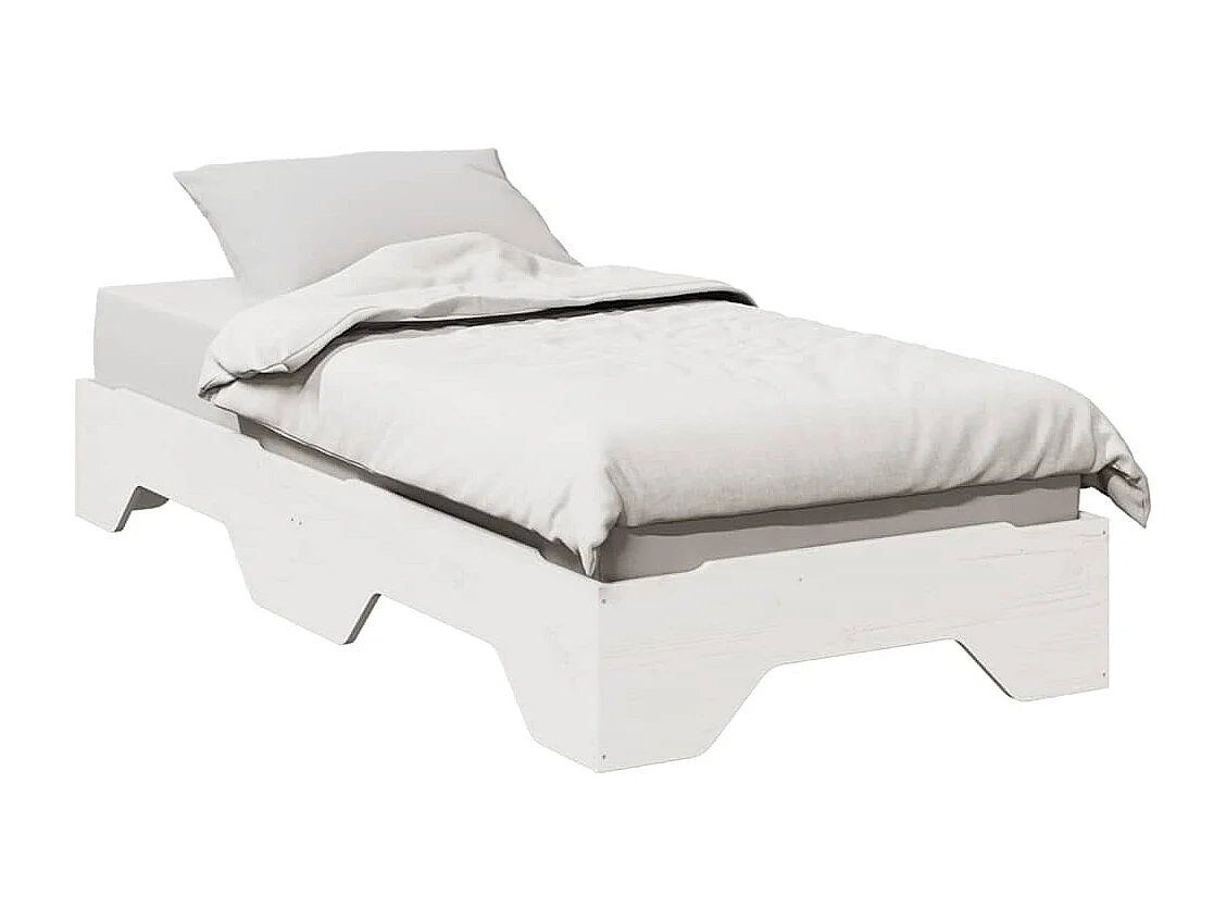 Cadre de lit sans matelas empilable blanc 100x200cm bois massif
