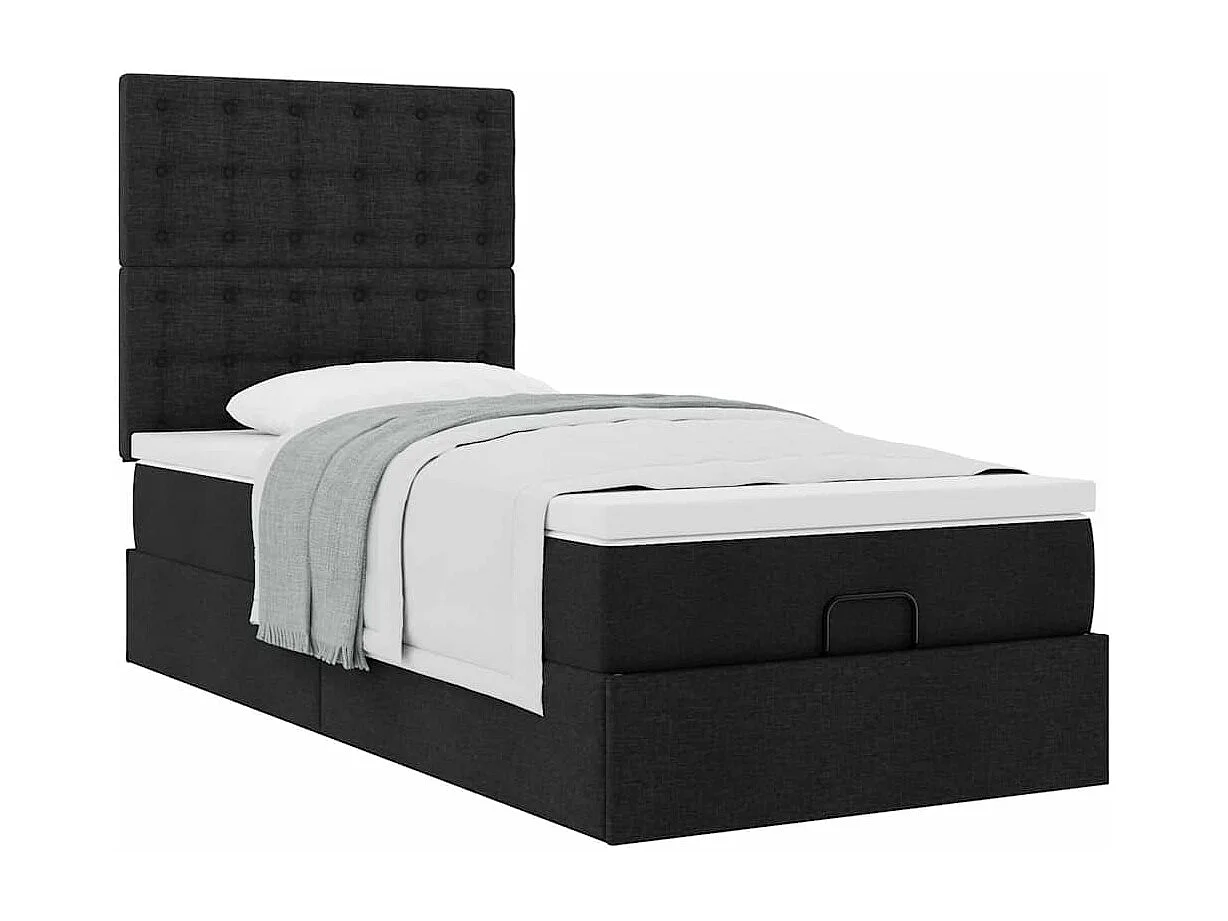 Cadre de lit ottoman avec matelas noir 90x200 cm tissu