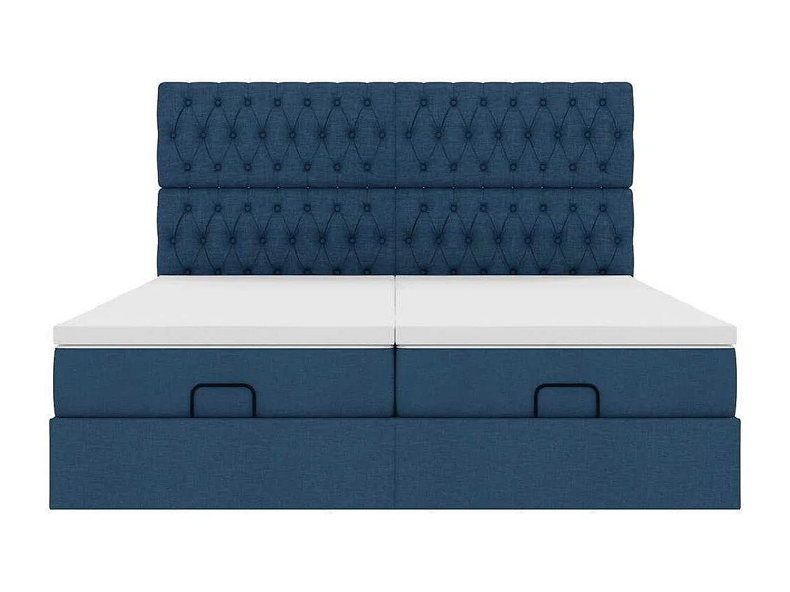 Cadre de lit ottoman avec matelas bleu 200x200cm tissu