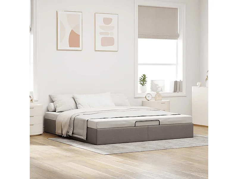 Estructura de cama otomana sin colchón tela gris topo 200x200cm