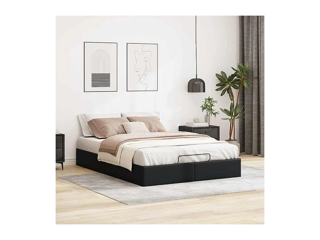 Cadre de lit ottoman sans matelas noir 140x190 cm similicuir