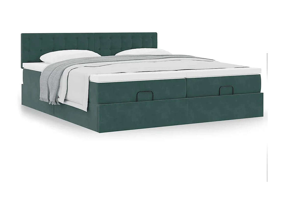 Cadre de lit ottoman avec matelas vert foncé 200x200 cm velours