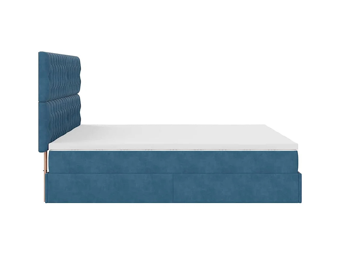 Cadre de lit ottoman avec matelas bleu foncé 160x200 cm velours