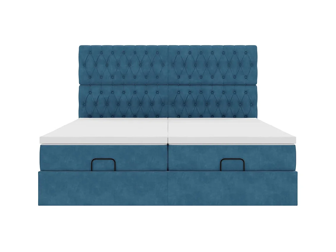 Cadre de lit ottoman avec matelas bleu foncé 160x200 cm velours