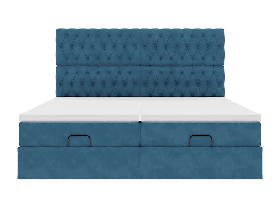 Cadre de lit ottoman avec matelas bleu foncé 160x200 cm velours