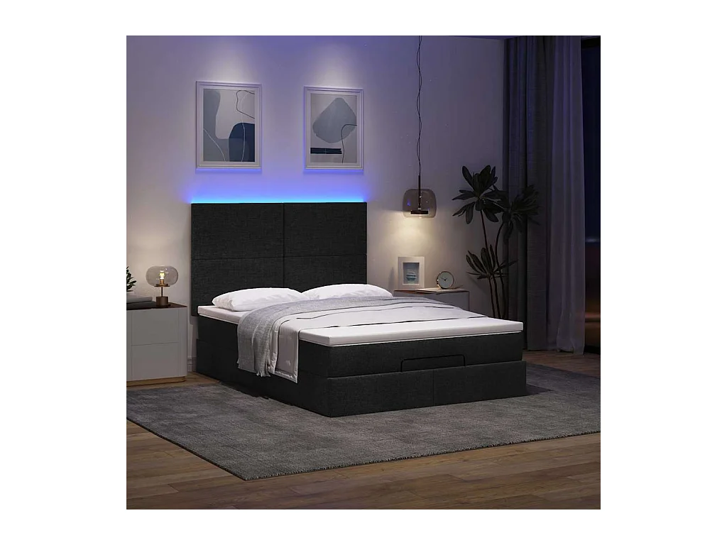 Cadre de lit ottoman avec matelas noir 140x200 cm tissu
