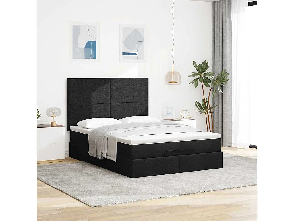 Cadre de lit ottoman avec matelas noir 140x200 cm tissu