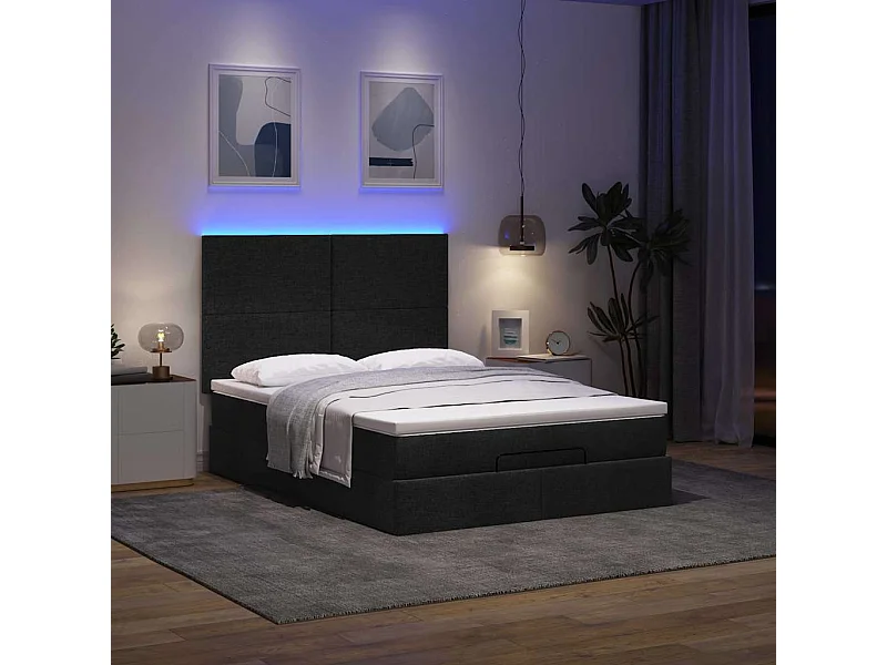 Estrutura de cama otomana com colchão 140x200 cm tecido preto