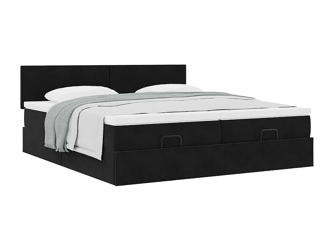 Cadre de lit ottoman avec matelas noir 180x200cm velours