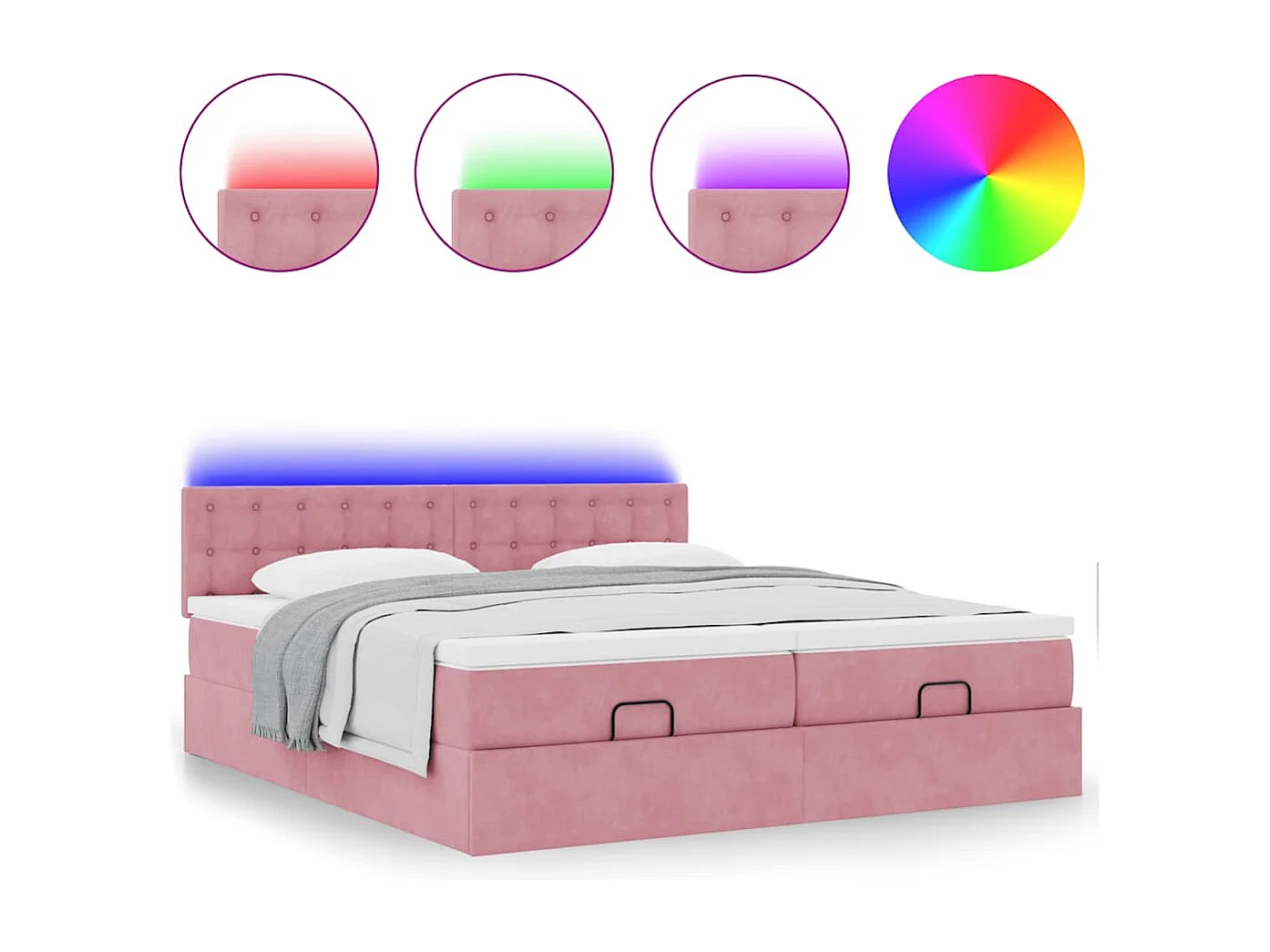 Cadre de lit ottoman avec matelas rose 200x200 cm velours