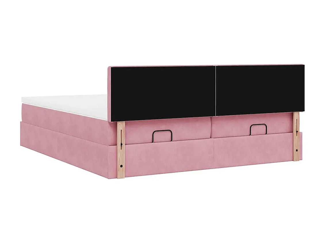 Cadre de lit ottoman avec matelas rose 200x200 cm velours
