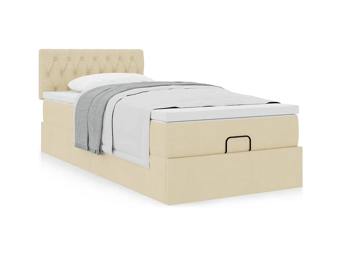 Cadre de lit ottoman avec matelas crème 90x190 cm tissu