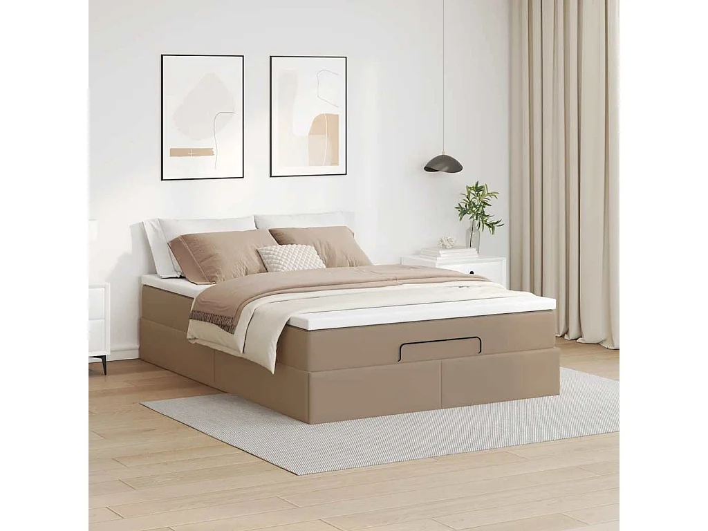 Estructura cama otomana colchón cappucino cuero sintético