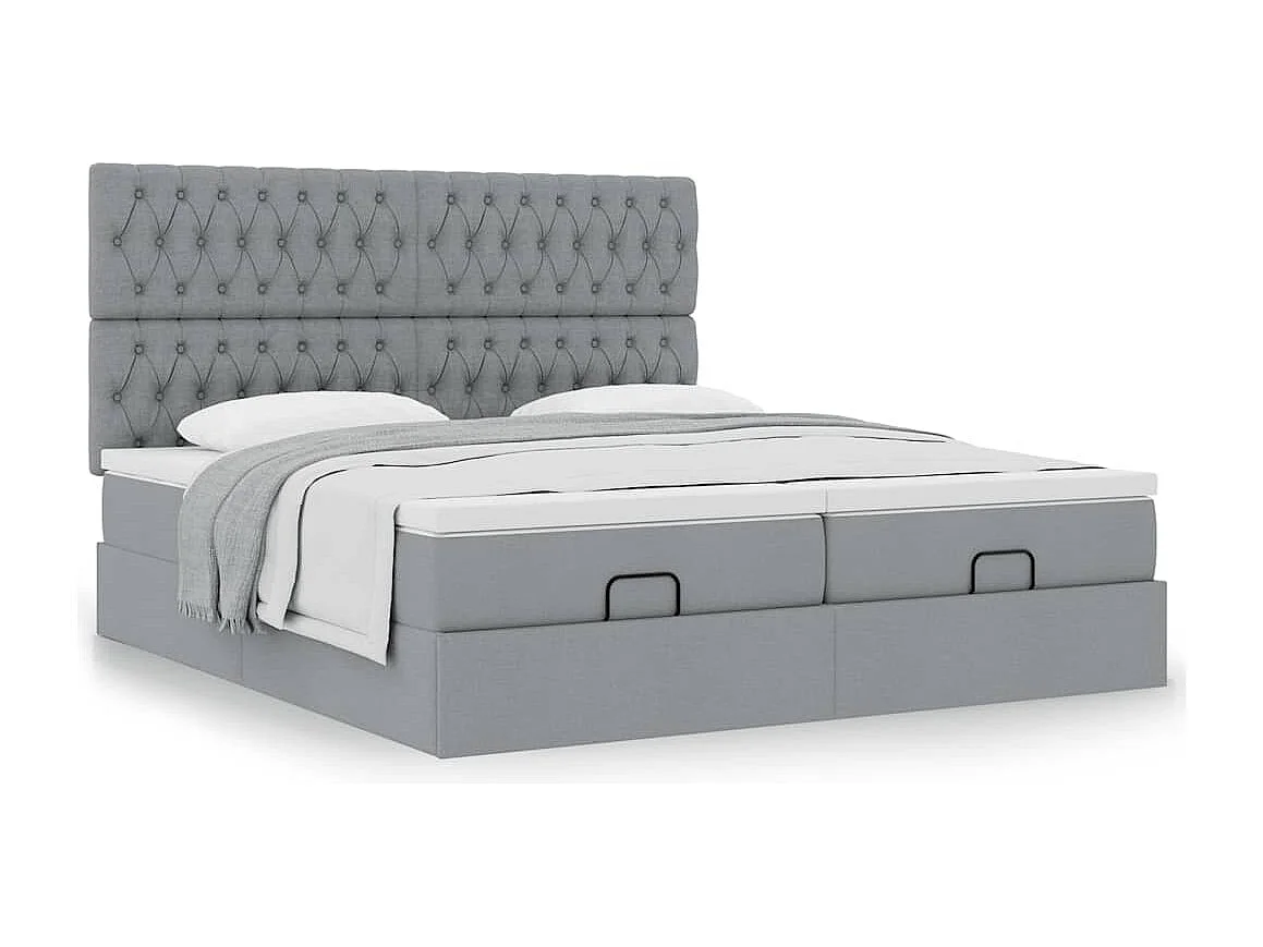 Cadre de lit ottoman et matelas gris clair 180x200cm tissu