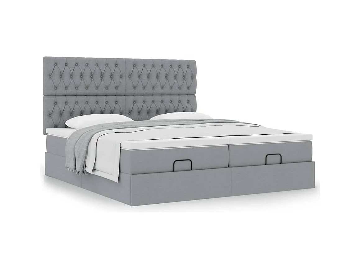 Cadre de lit ottoman et matelas gris clair 180x200cm tissu