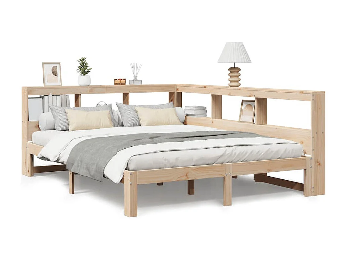 Bed met boekenkast zonder matras massief grenenhout 140x200 cm