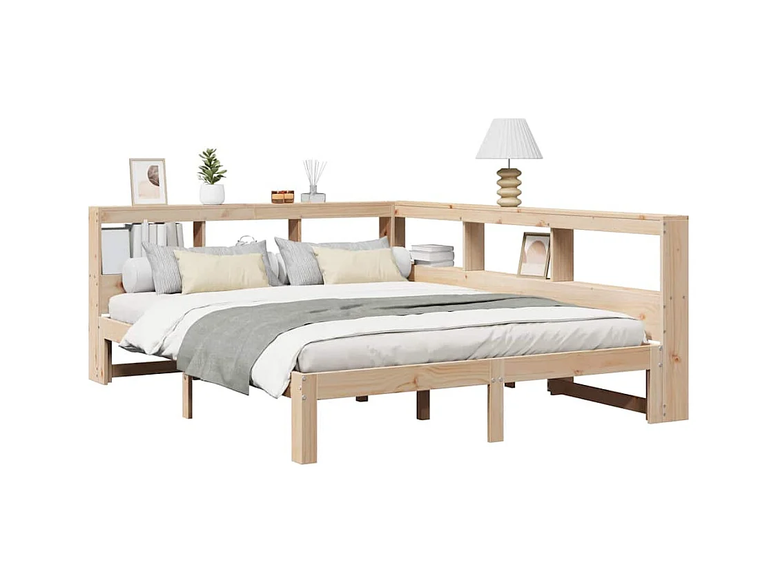 Bed met boekenkast zonder matras massief grenenhout 140x200 cm