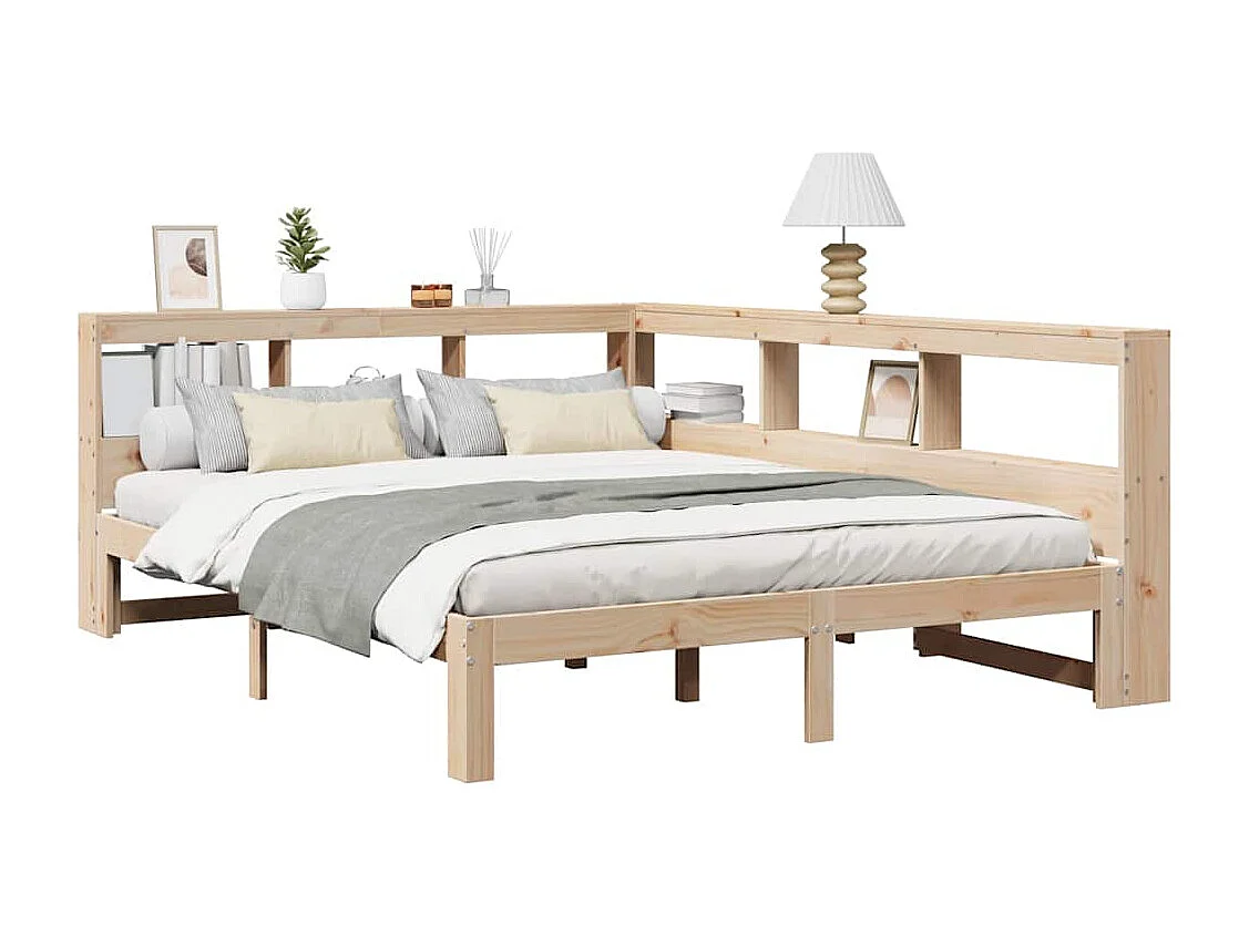 Lit bibliothèque sans matelas 140x200 cm bois massif de pin