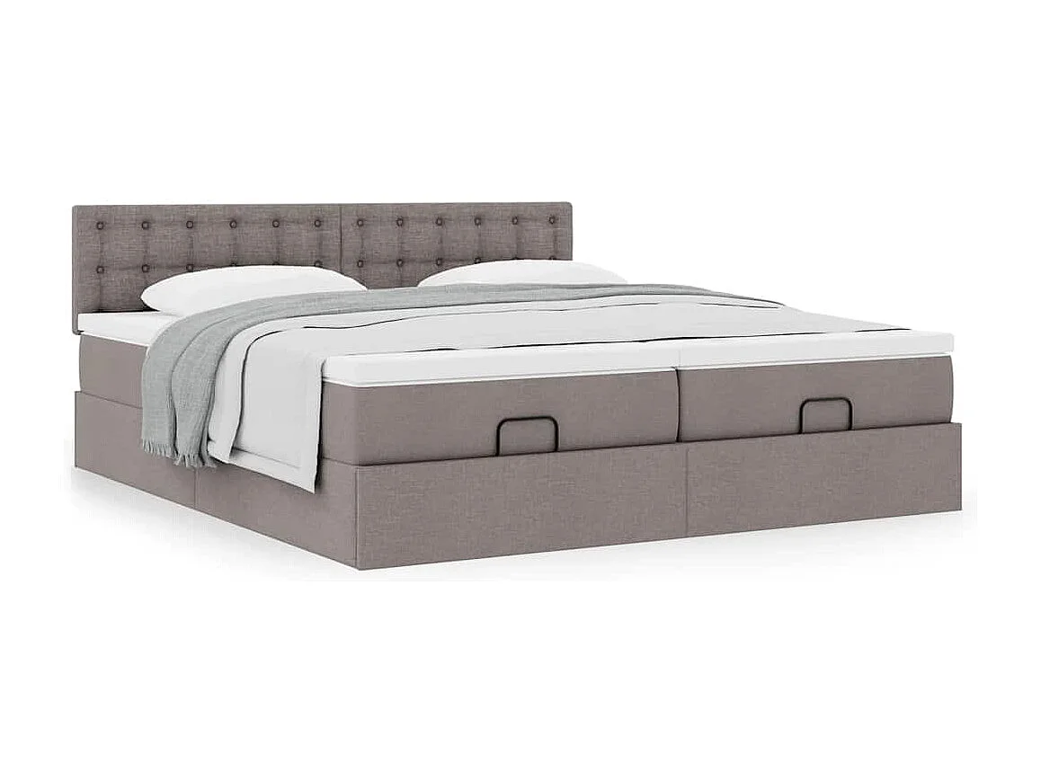 Cadre de lit ottoman avec matelas taupe 200x200cm tissu