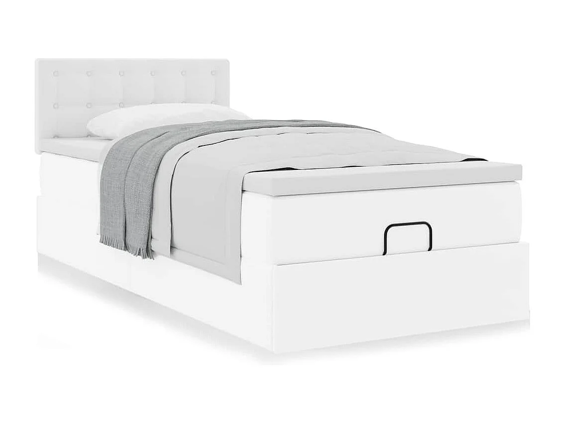 Estructura cama otomana colchón cuero sintético blanco 80x200cm