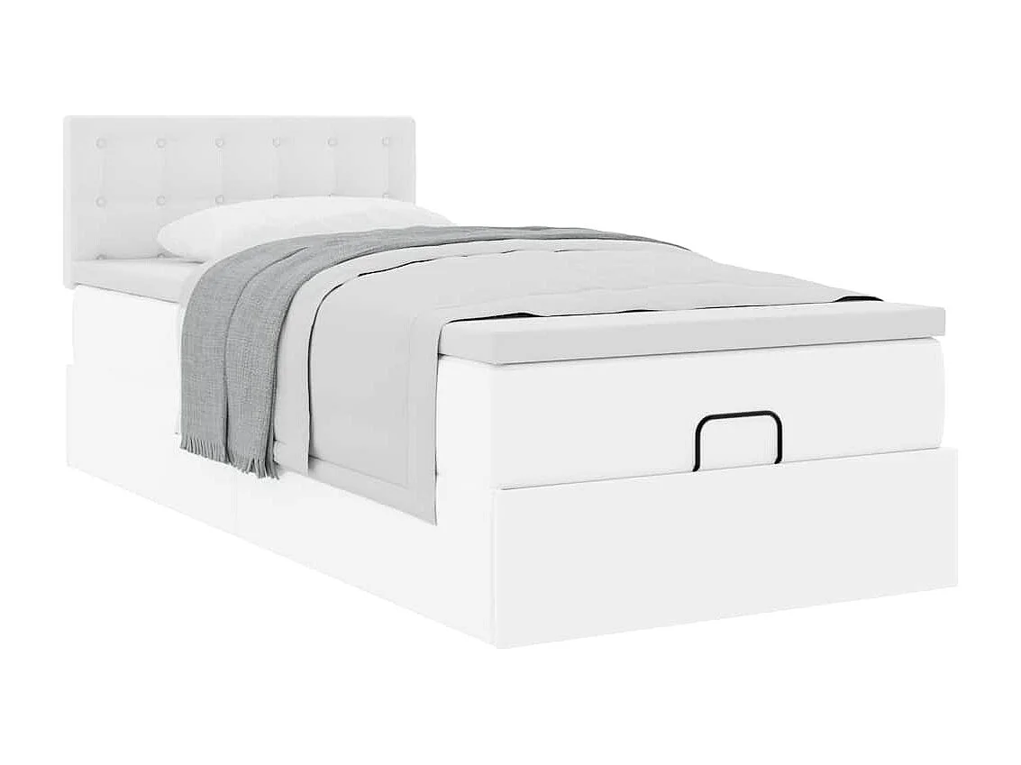 Estructura cama otomana colchón cuero sintético blanco 80x200cm