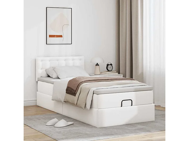 Estructura cama otomana colchón cuero sintético blanco 80x200cm