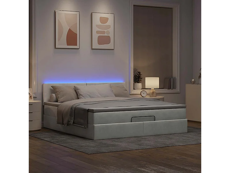 Cadre de lit ottoman avec matelas gris clair 180x200 cm velours