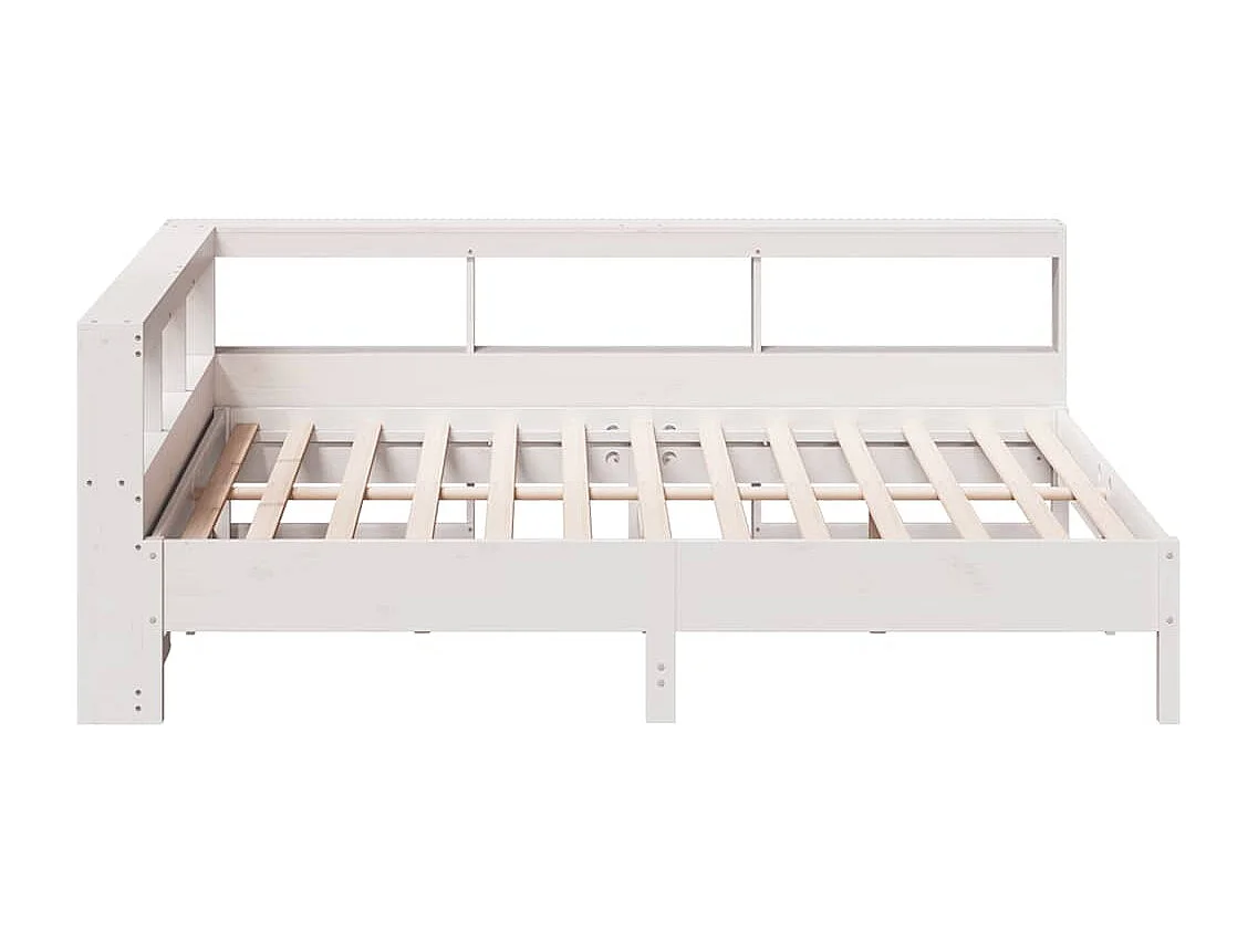 Lit bibliothèque sans matelas blanc 135x190 cm bois pin massif