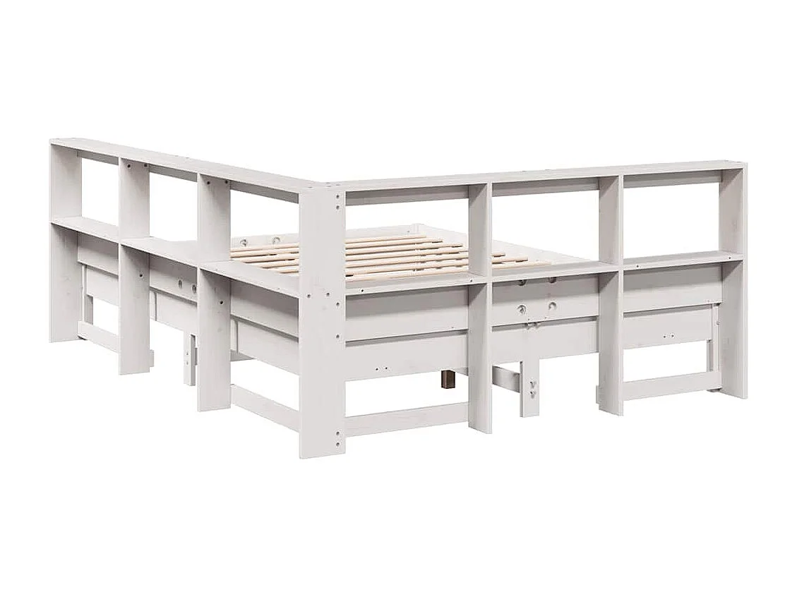 Lit bibliothèque sans matelas blanc 135x190 cm bois pin massif