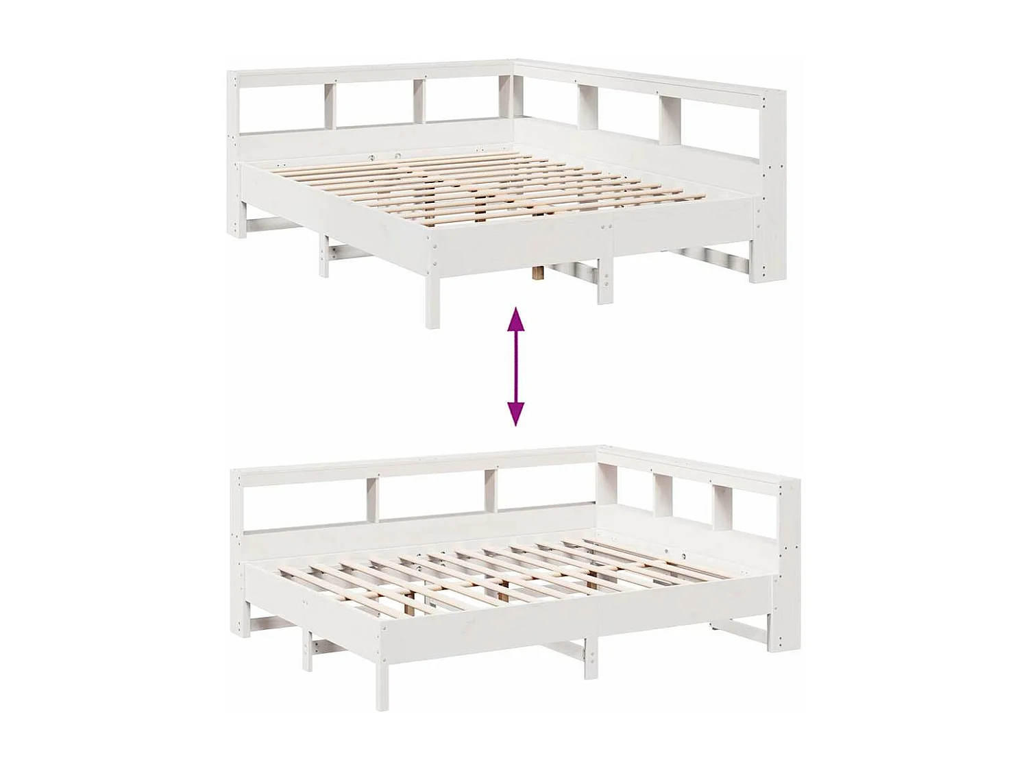 Lit bibliothèque sans matelas blanc 135x190 cm bois pin massif