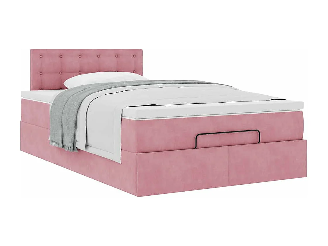 Estructura cama otomana con colchón terciopelo rosa 120x190 cm
