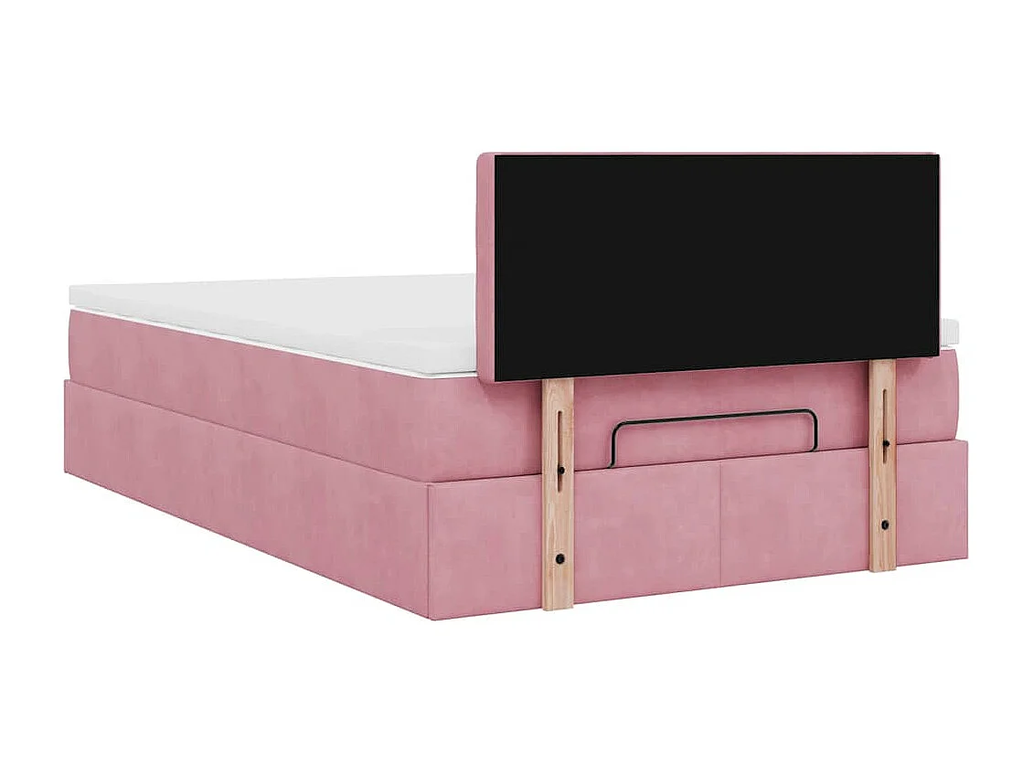 Estructura cama otomana con colchón terciopelo rosa 120x190 cm