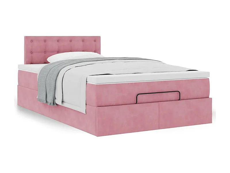 Cadre de lit ottoman avec matelas rose 120x190 cm velours