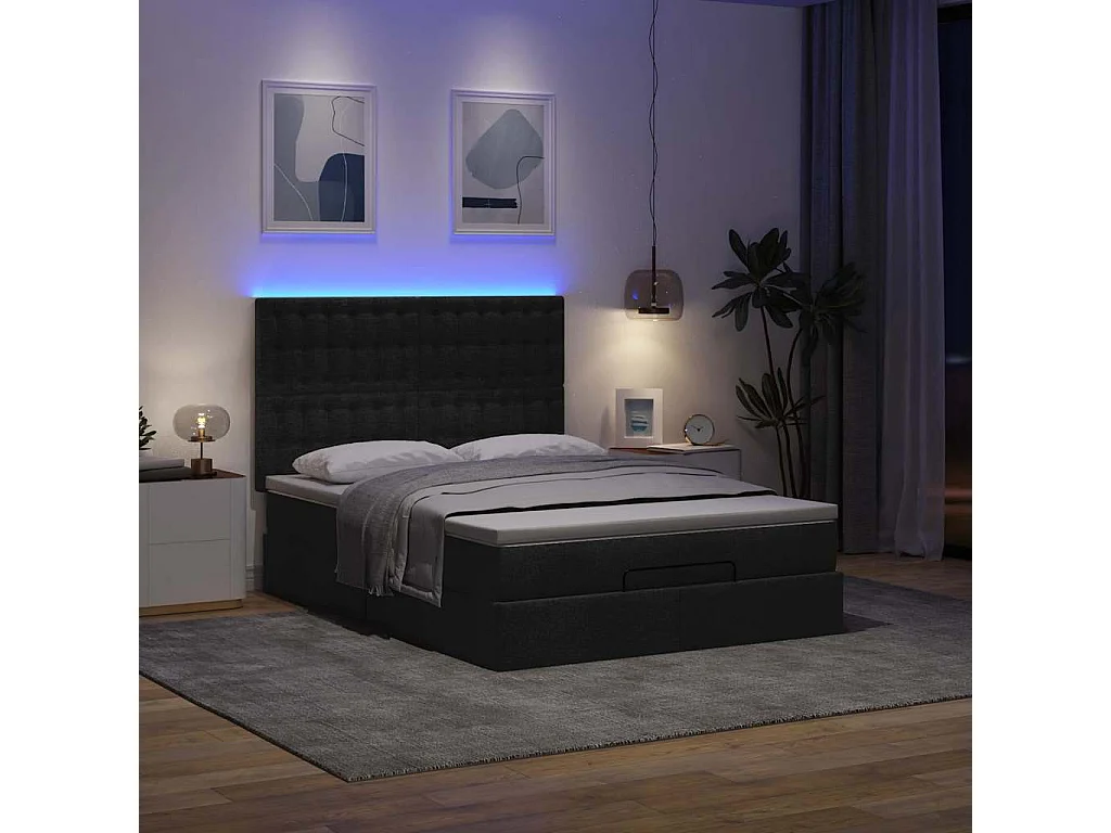 Ottoman bed met matras en LED's 140x200cm stof zwart
