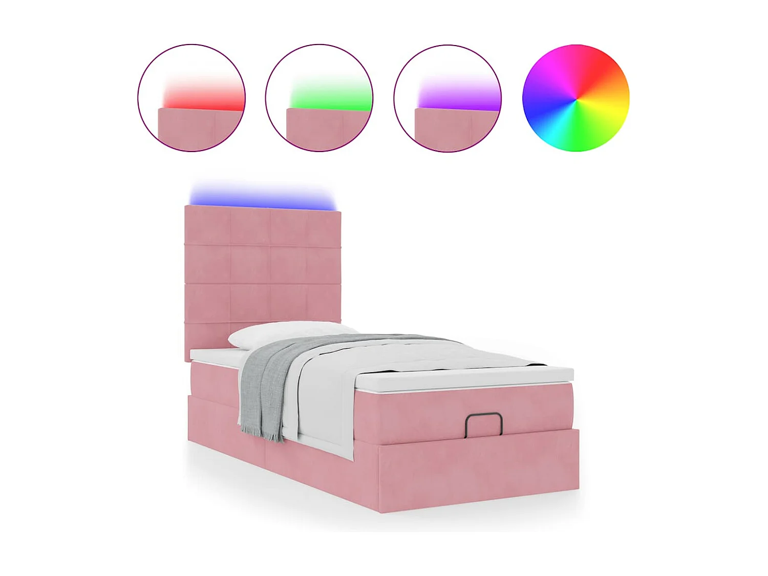 Cadre de lit ottoman avec matelas rose 100x200 cm velours