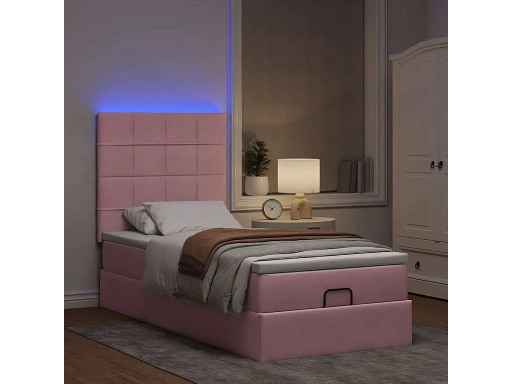 Cadre de lit ottoman avec matelas rose 100x200 cm velours
