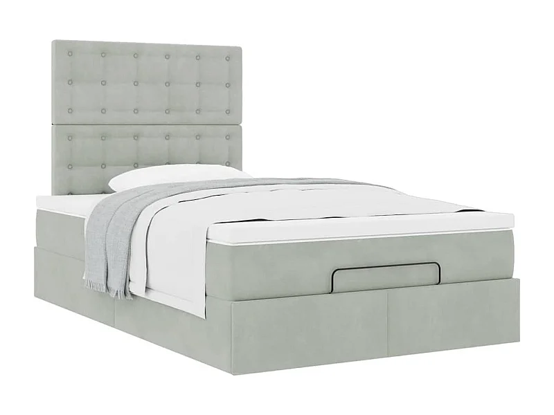 Cadre de lit ottoman et matelas gris clair 120x200 cm velours