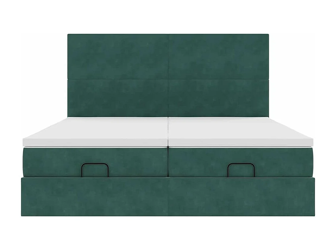 Cadre de lit ottoman avec matelas vert foncé 180x200cm velours