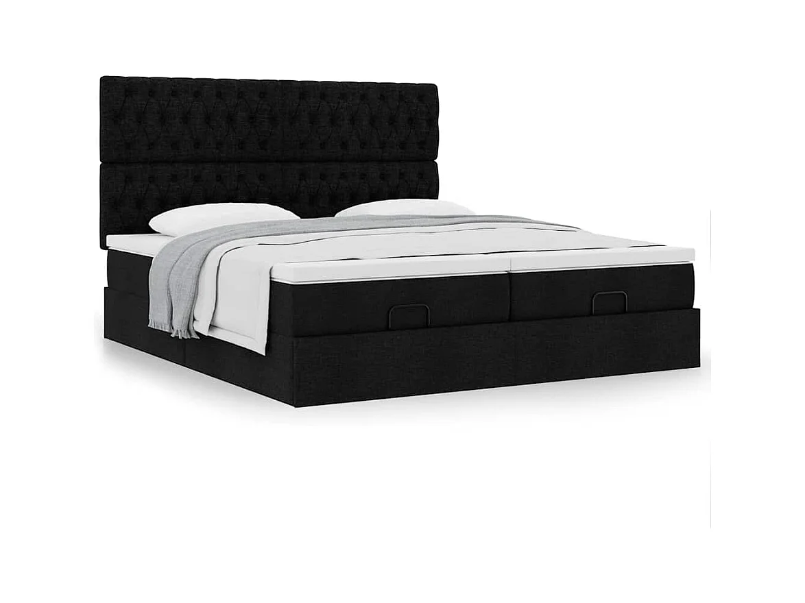 Estrutura de cama otomana com colchões tecido preto
