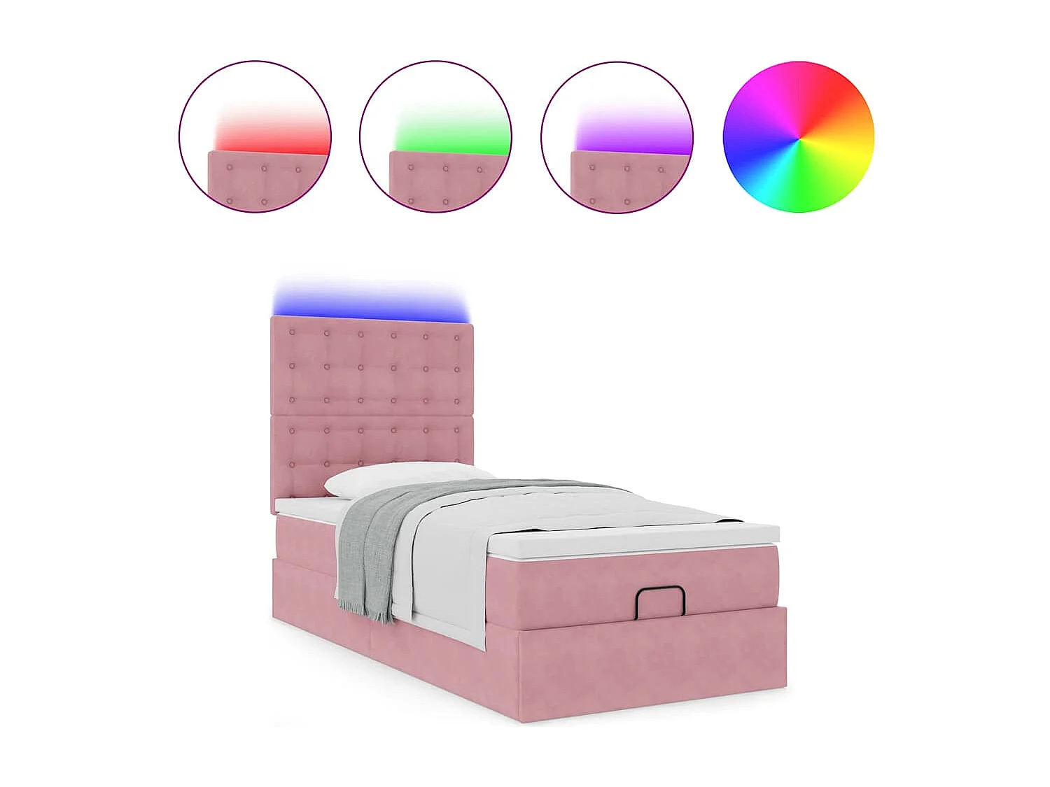 Cadre de lit ottoman avec matelas rose 100x200 cm velours