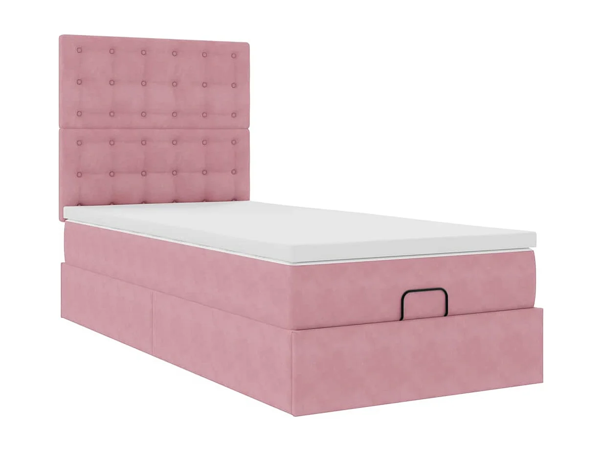 Cadre de lit ottoman avec matelas rose 100x200 cm velours