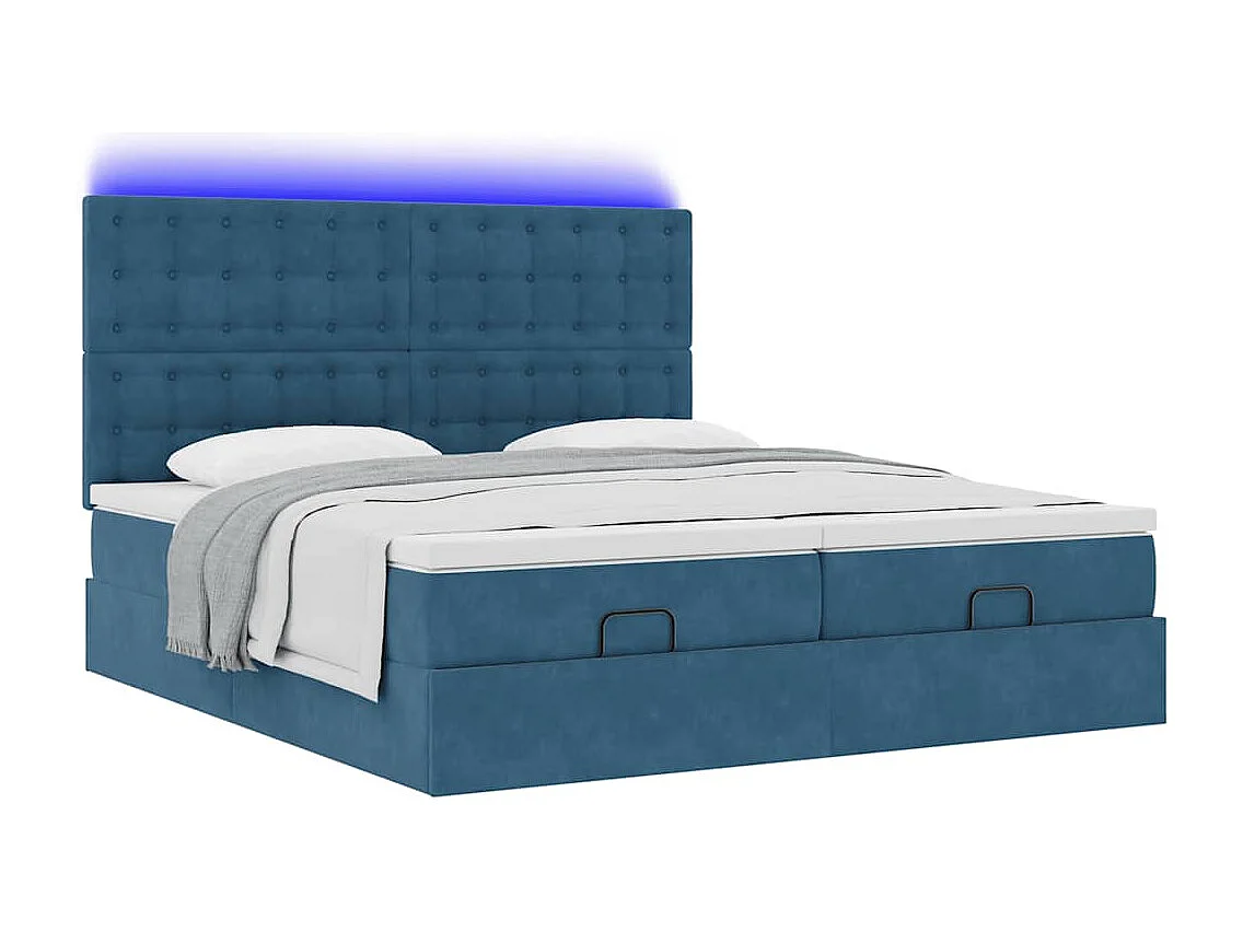Cadre de lit ottoman avec matelas bleu foncé 200x200 cm velours