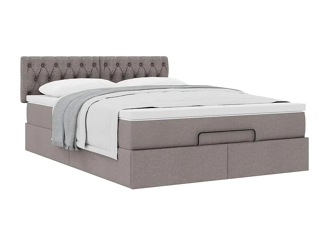 Cadre de lit ottoman avec matelas taupe 140x200 cm tissu