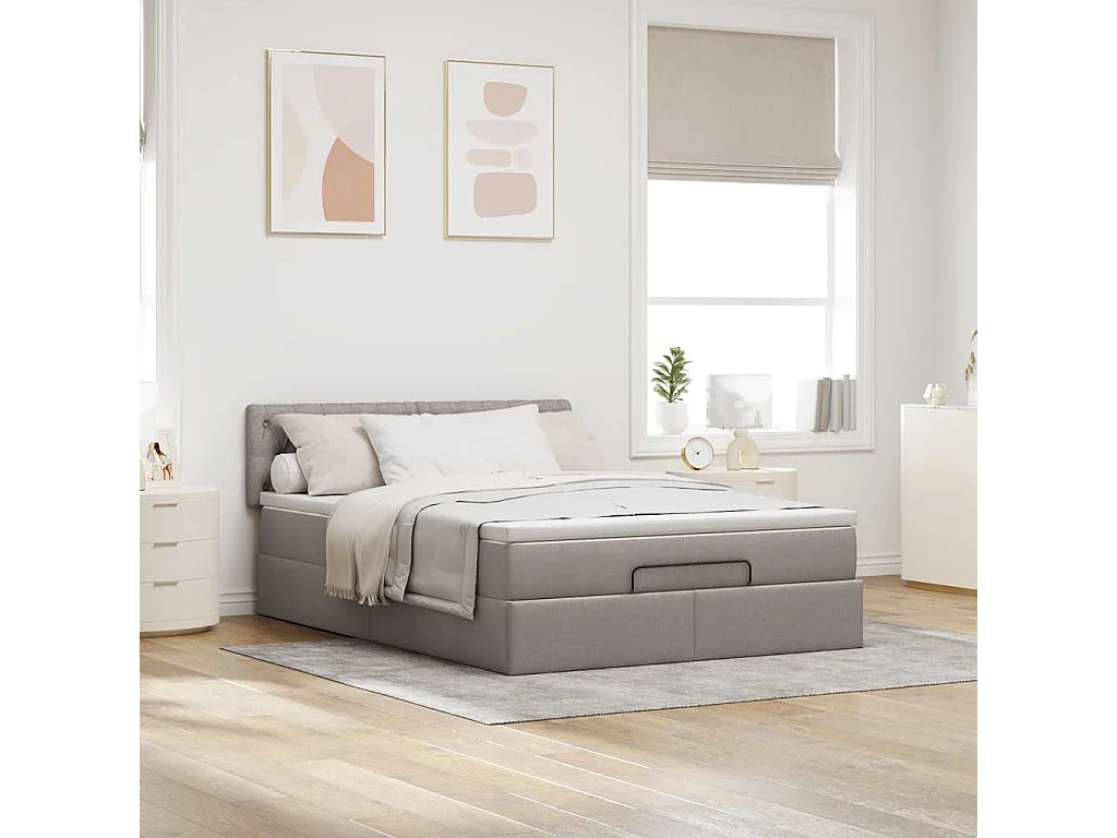 Estrutura de cama otomana com colchão tecido cinzento 140x200cm