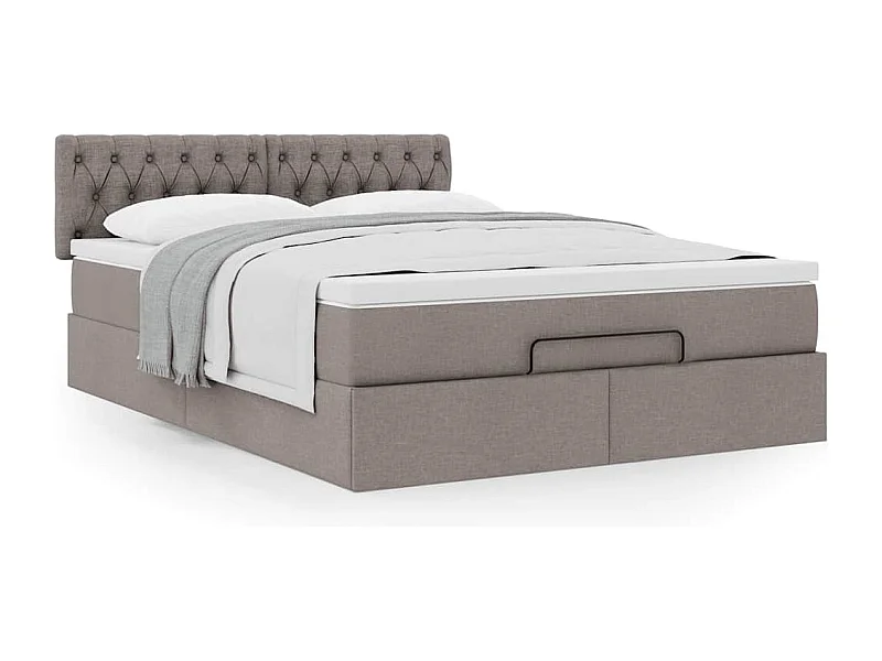 Estrutura de cama otomana com colchão tecido cinzento 140x200cm