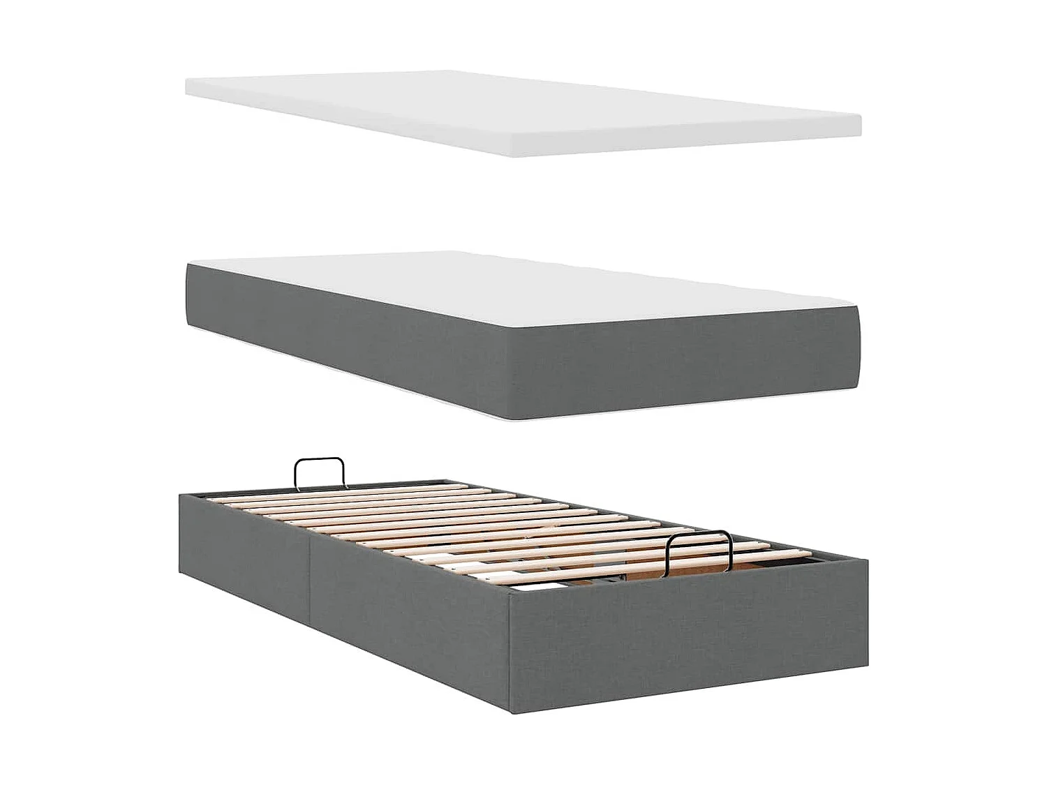 Cadre de lit ottoman avec matelas gris foncé 80x200 cm tissu
