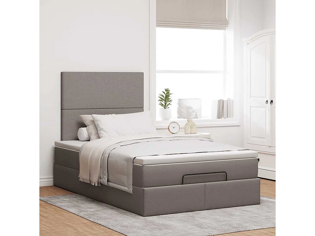 Cadre de lit ottoman avec matelas taupe 120x190 cm tissu