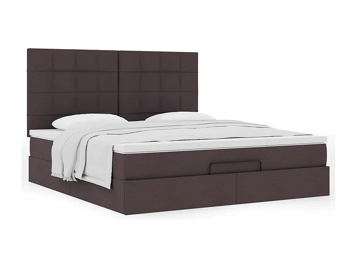 Cadre de lit ottoman avec matelas marron foncé 180x200 cm tissu