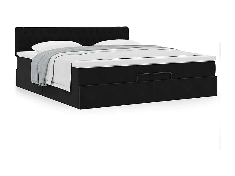 Cadre de lit ottoman avec matelas noir 180x200 cm velours