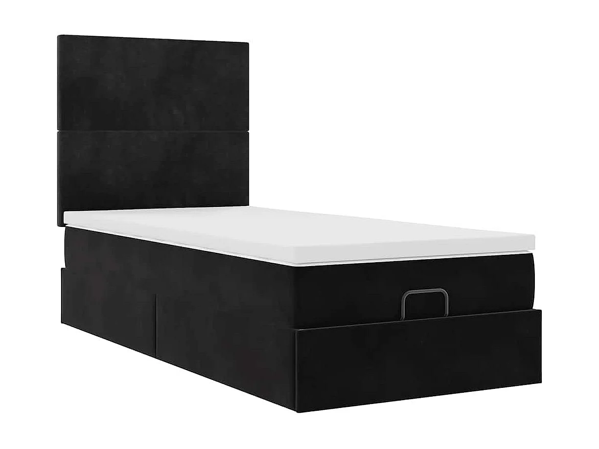 Cadre de lit ottoman avec matelas noir 90x190 cm velours